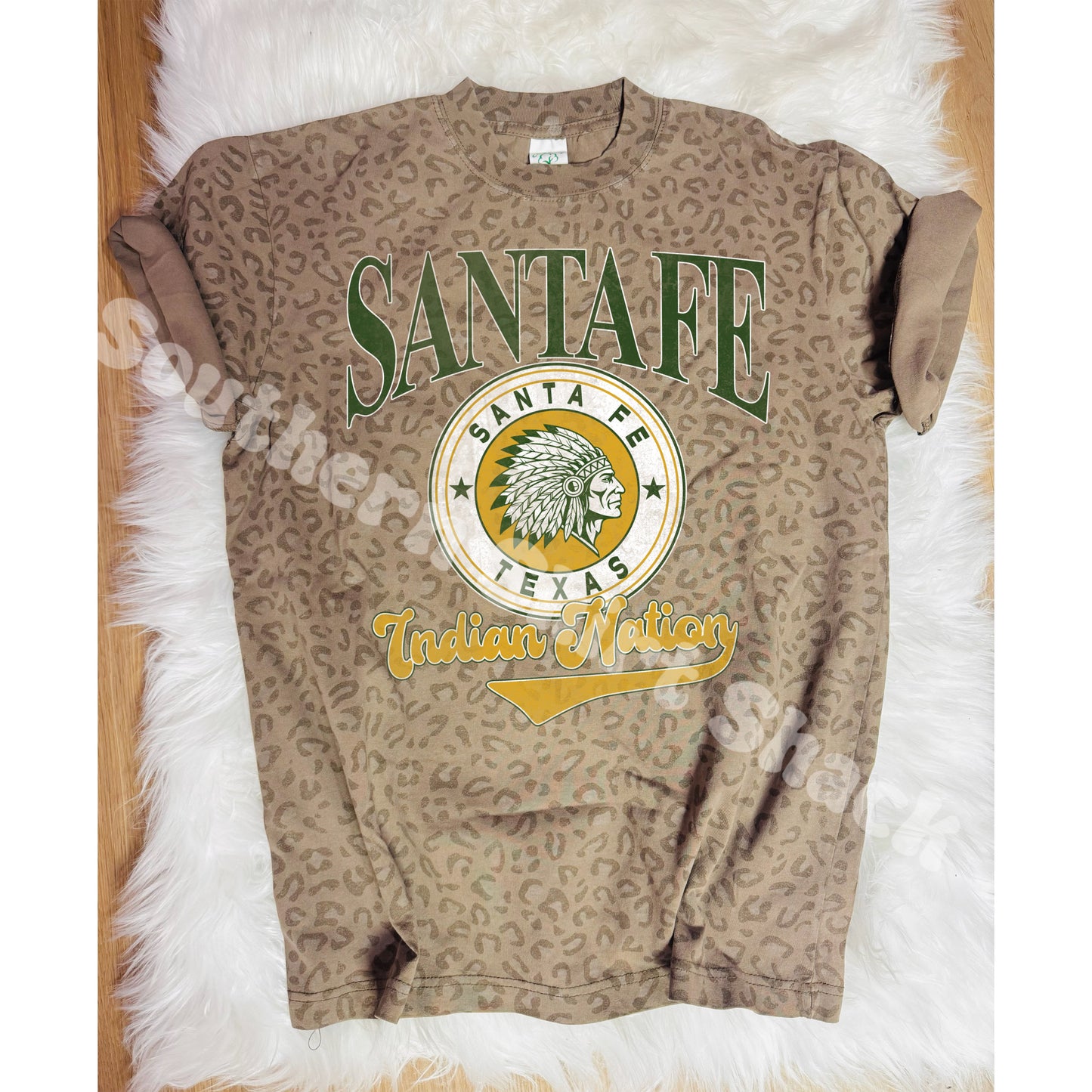Varsity School Town Spirit Shirt | Camel Leopard Cotton Tee