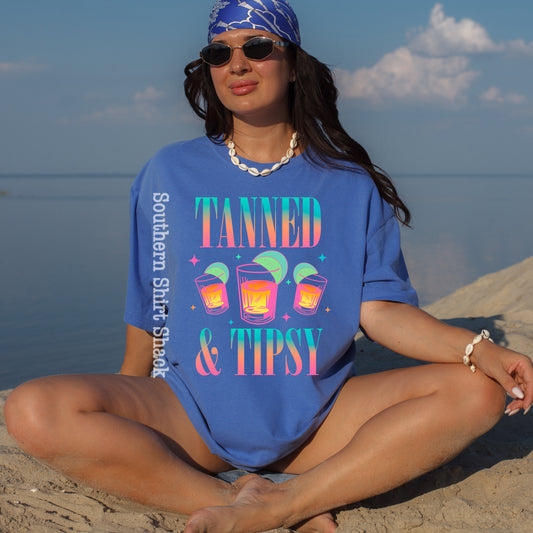 Neon tanned & tipsy | Comfort Colors Tee