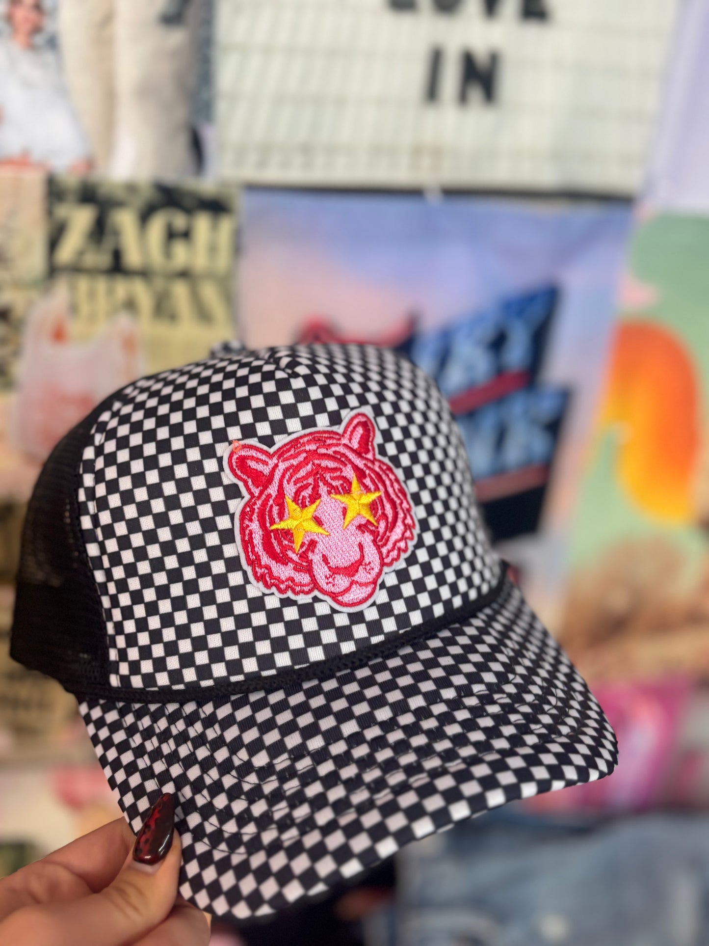 Preppy Tiger Checkered Trucker Hat | READY TO SHIP