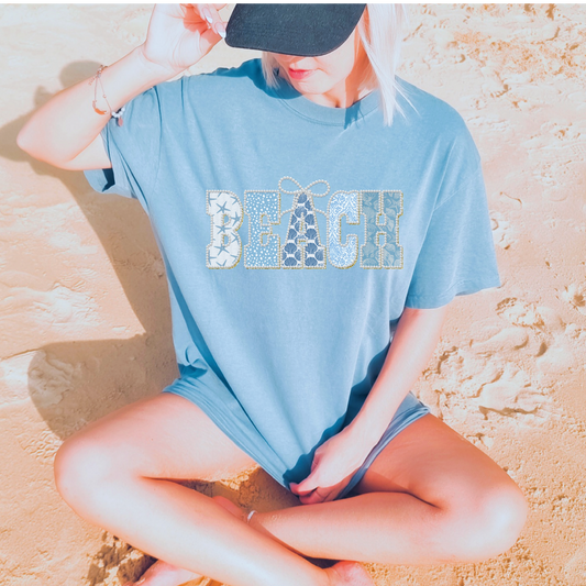 Pearly Beach | Washed Denim Comfort Colors tee
