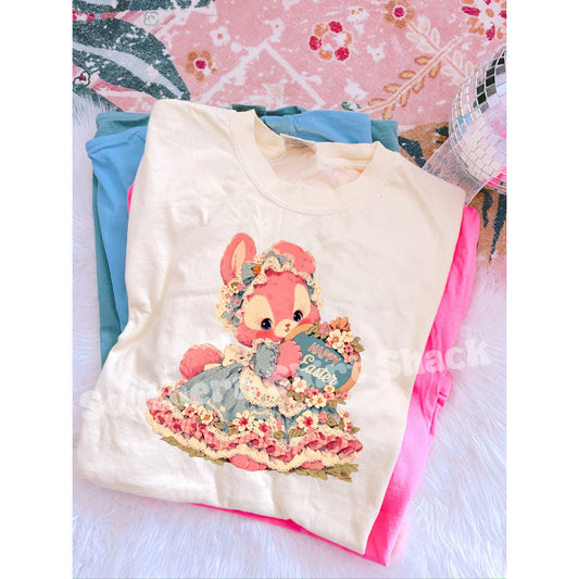 Retro girly Easter bunny Comfort Colors tee | Ivory