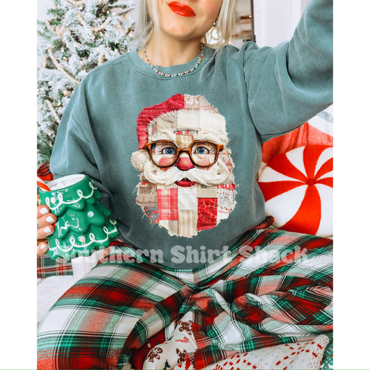 Patchwork Santa | Light Green Comfort Colors Sweatshirt