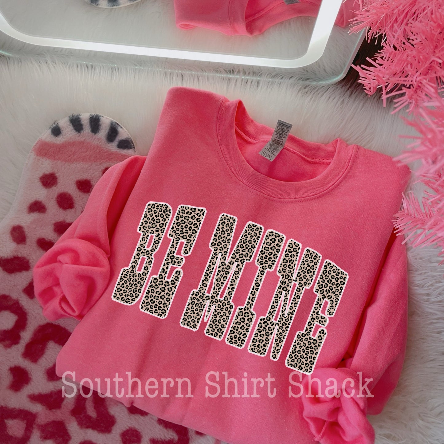 Be Mine leopard | neon pink sweatshirt