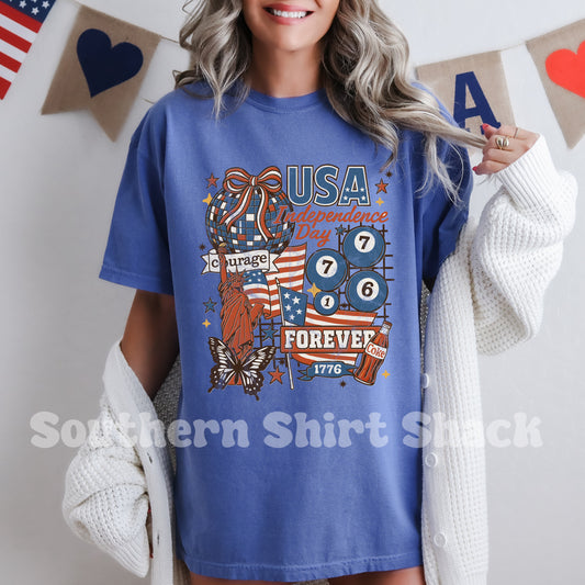 USA cola collage Comfort Colors tee | Flo blue