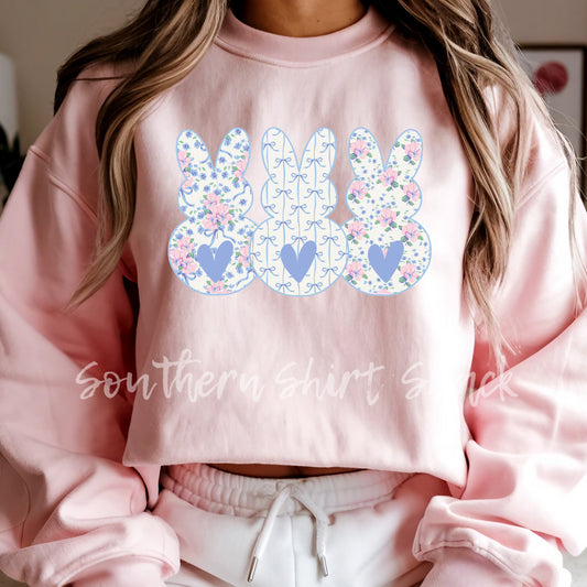 Floral Bunny Trio Sweatshirt | Light Pink