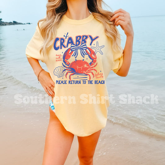 If Crabby Please Return to the Beach Comfort Colors Tee | Butter Yellow