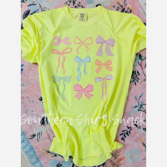 Colorful bows Comfort Colors tee | Neon Yellow