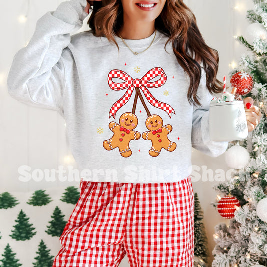 Gingham Gingerbread Bow | Ash Gray Sweatshirt