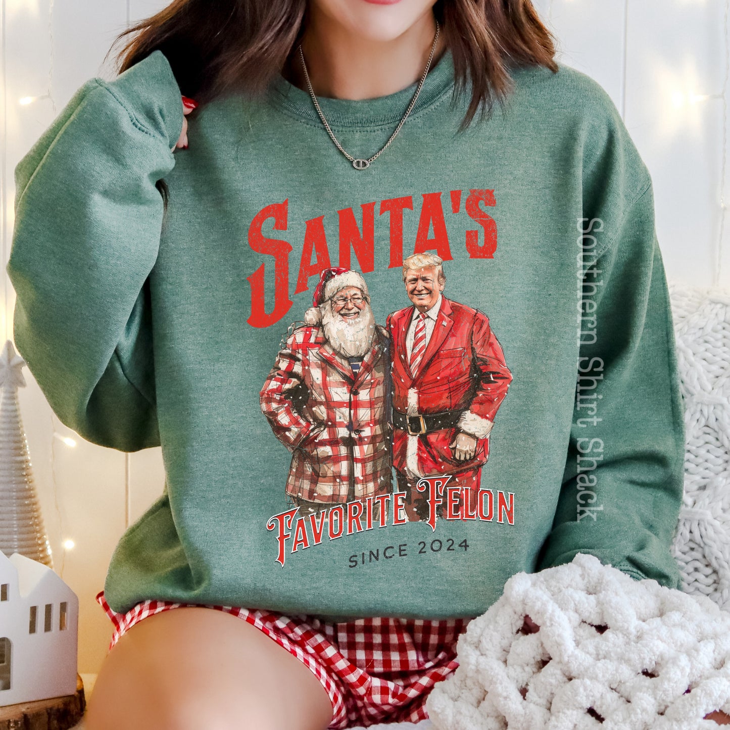 Santa’s Fav Felon | Heather Green  Sweatshirt