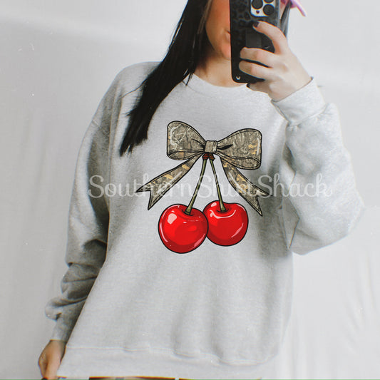 Camo Cherry Bow Sweatshirt | Ash Gray
