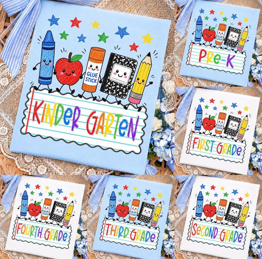 Back to School Supplies Youth Size tee | ADD GRADE AND SHIRT COLOR IN NOTES BEFORE CHECKOUT