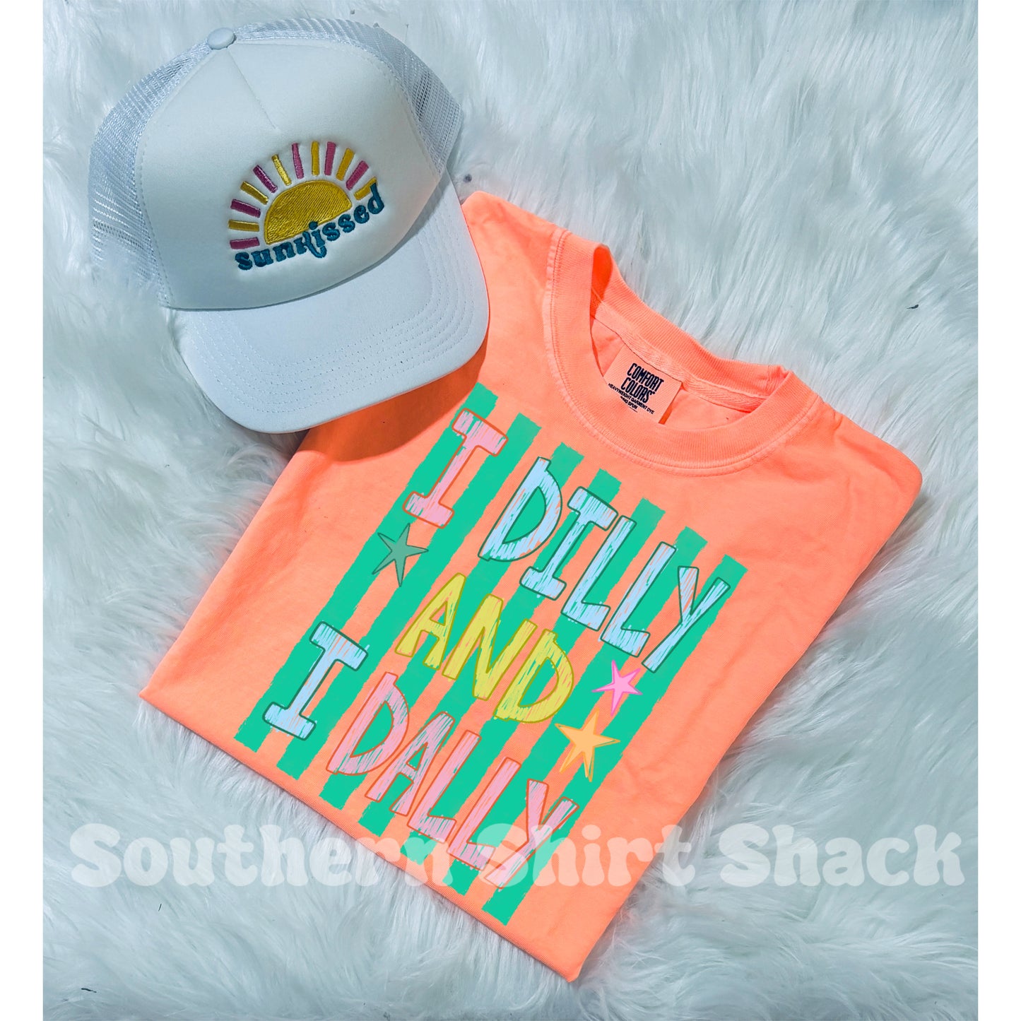 I Dilly and I Dally | Neon Cantelope Comfort Colors Tee