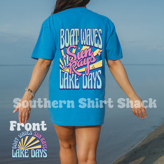 Retro Boat Waves Sun Rays Lake Days Comfort Colors tee | Royal Caribbean