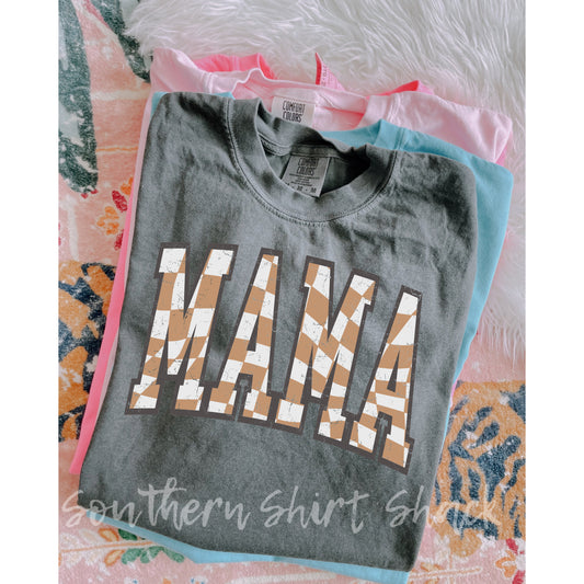 Camel checkered mama Comfort Colors tee | Pepper