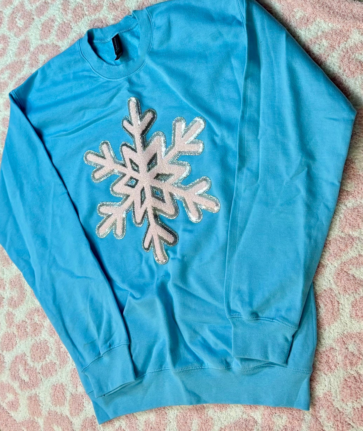 Pink & Blue Snowflake Patch Sweatshirt | M | READY TO SHIP