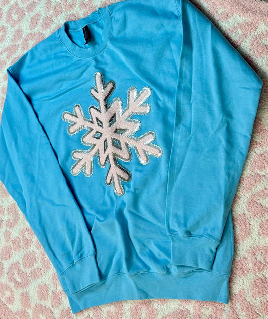 Pink & Blue Snowflake Patch Sweatshirt | M | READY TO SHIP