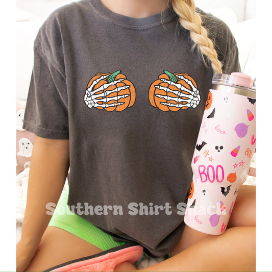 Skelly Hand Pumpkins | Pepper Comfort Colors Tee