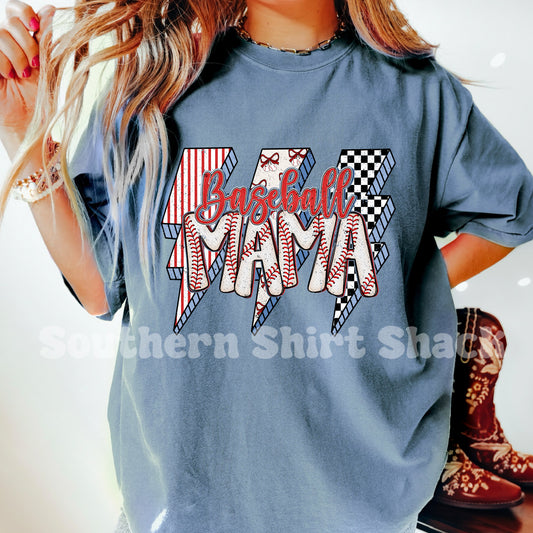 Baseball Mama lightning bolt Comfort Colors tee | Blue Jean