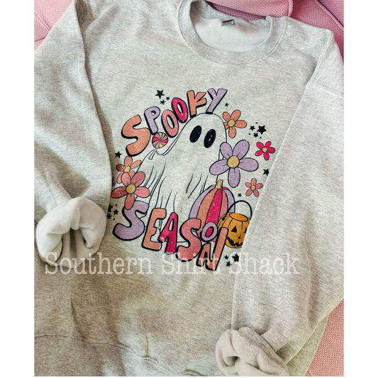Groovy Spooky Szn Ghost | Ash Gray Sweatshirt