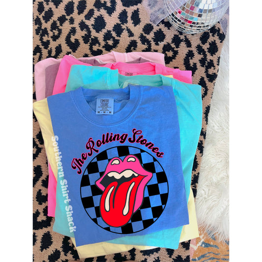 Groovy Rolling Tongue Comfort Colors tee | Flo blue