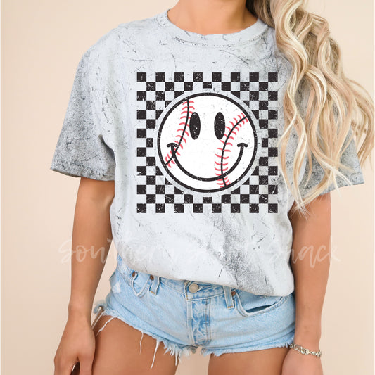 Checkered Baseball Acid Wash Comfort Colors tee | Smoke