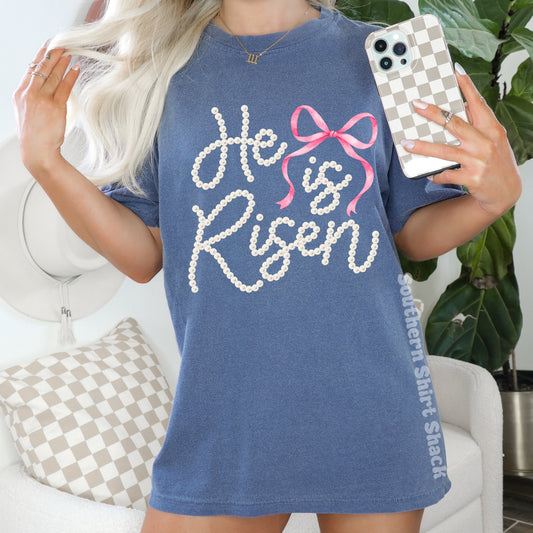 He is Risen pearls | Blue Jean CC tee
