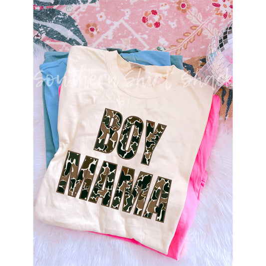 Camo Boy Mama Comfort Colors tee | Ivory