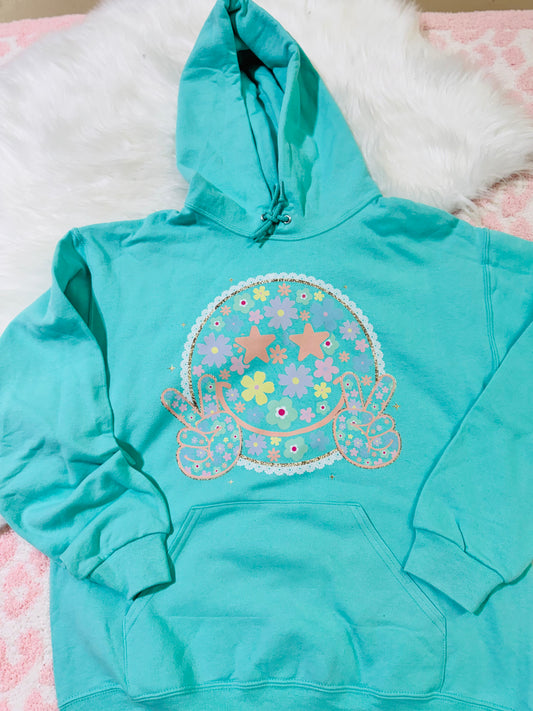 Mint Smiley Hoodie  | M | READY TO SHIP