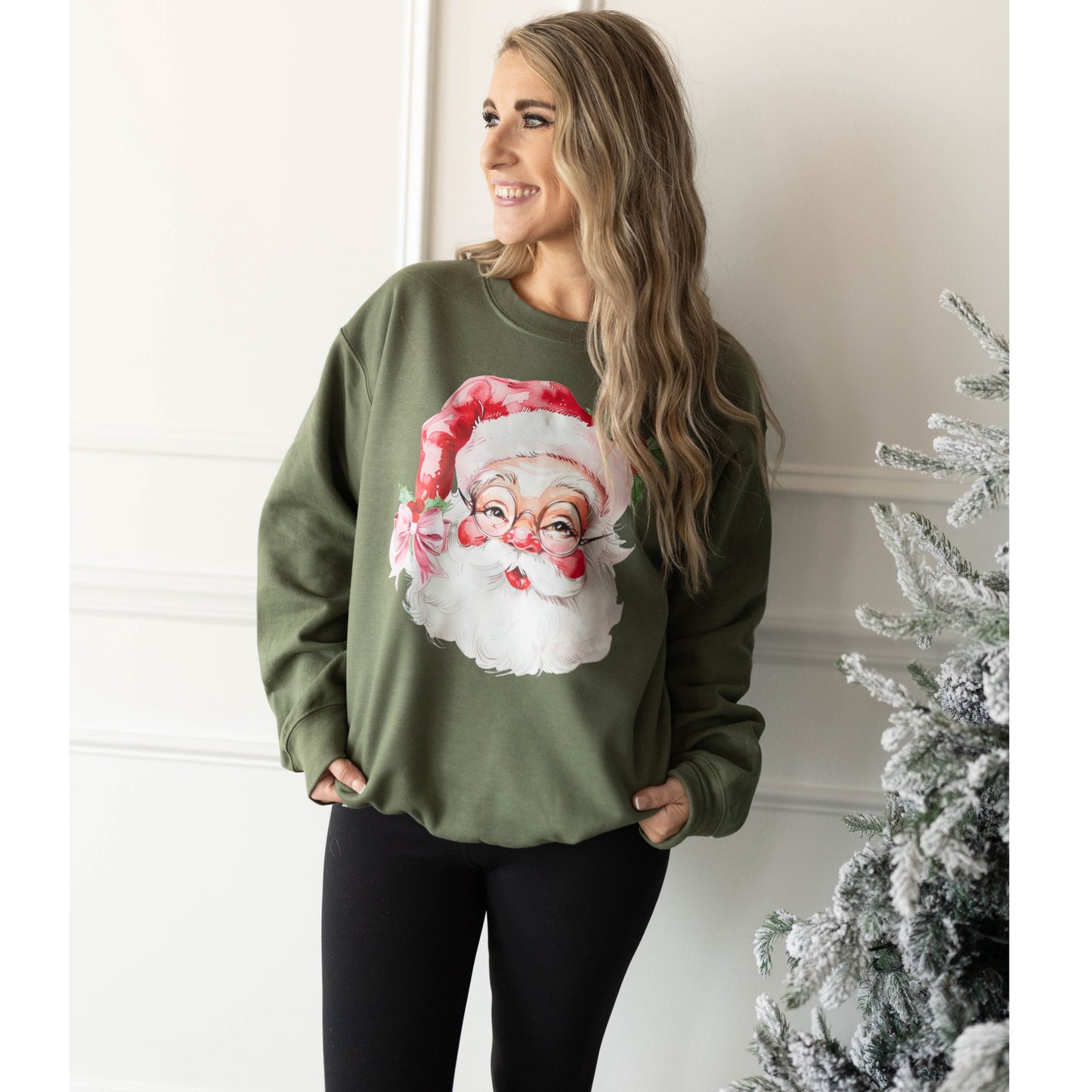 Cute & Classic Santa | Military Green Sweatshirt