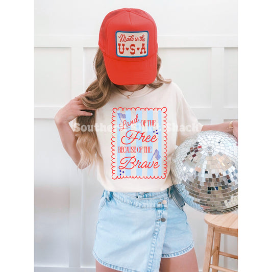 Preppy Striped Land of the Free Comfort Colors tee | Ivory