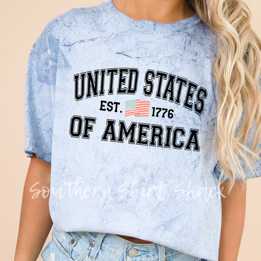 Varsity United States of America comfort colors acid wash tee | Ocean