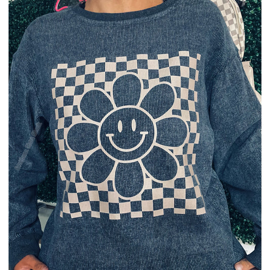 Groovy Smiley Face Corded Sweater | Ready to Ship