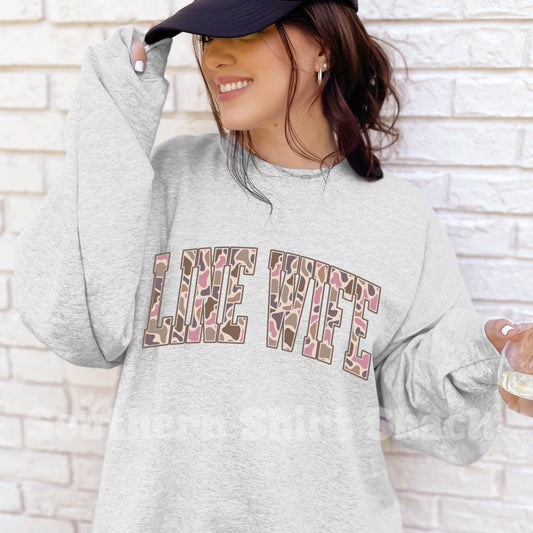 Pink Camo Line Wife Sweatshirt | Ash gray