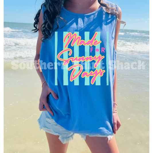 Preppy Stripes Made for Sunny Days Comfort Colors Tank | Flo Blue
