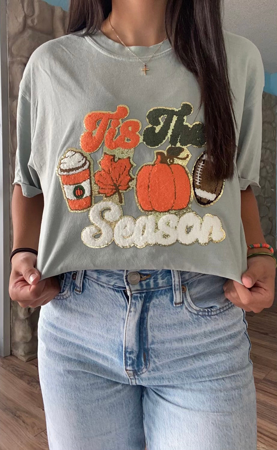 Tis the Season Fall Chenille Patch comfort colors tee