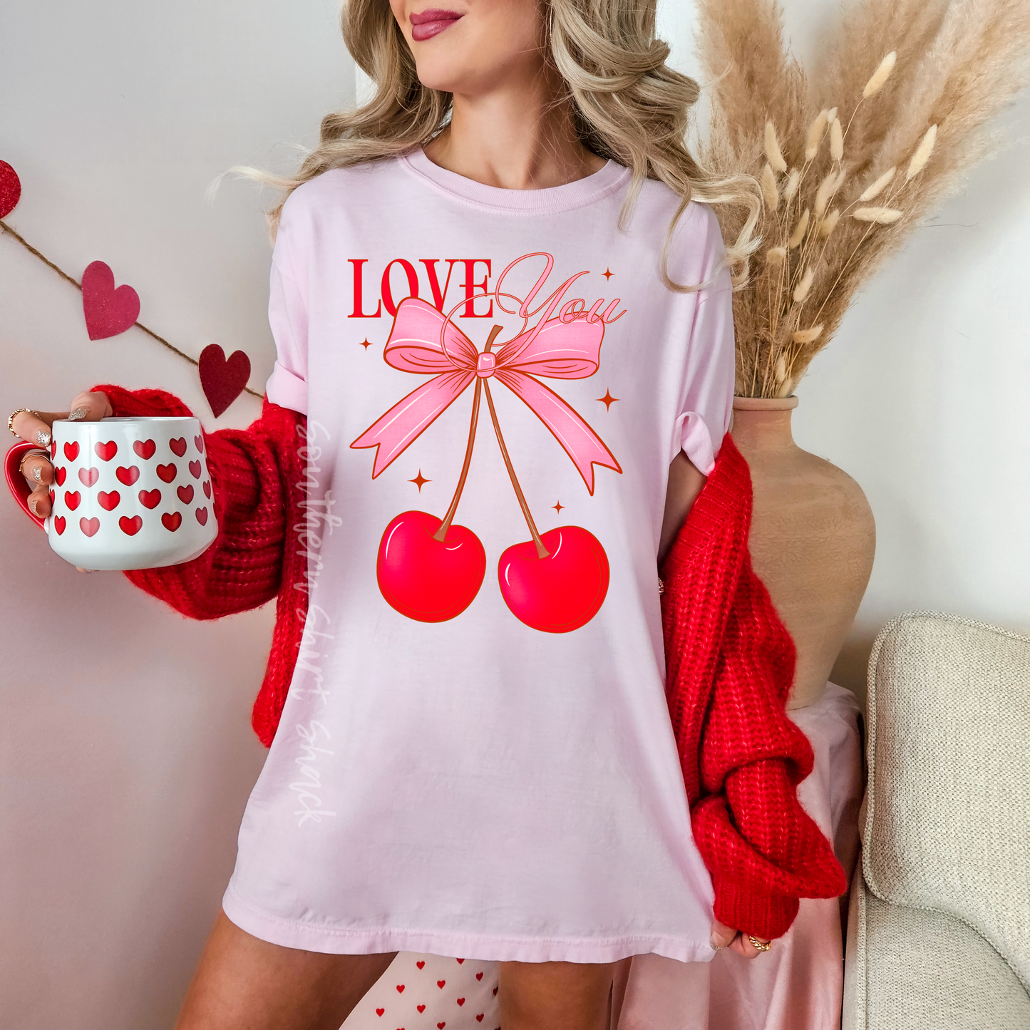 Love You coquette cherries | Blossom Comfort Colors tee