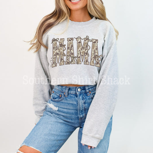 Duck Camo Mama Bows | Ash Gray Sweatshirt