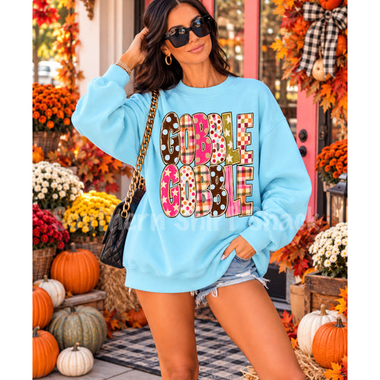 Preppy Gobble Gobble Sky Blue Gildan Softstyle Sweatshirt
