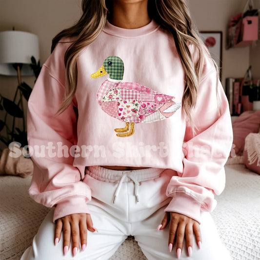 Pink Faux Patchwork Duck Sweatshirt | light pink