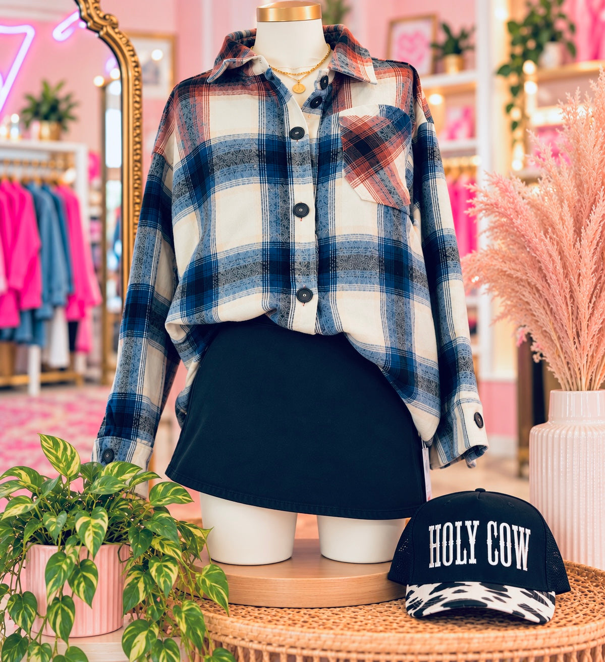 Rust/Navy Plaid Shacket