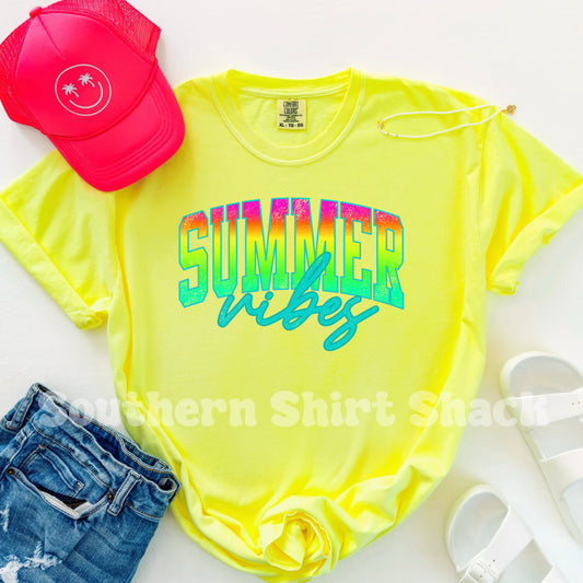 Neon Ombré Summer Vibes Comfort Colors tee | Neon Yellow