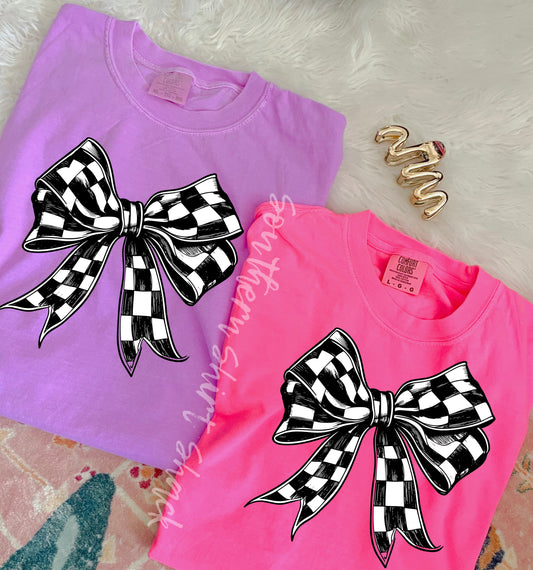 Checkered Bow Comfort Colors tee
