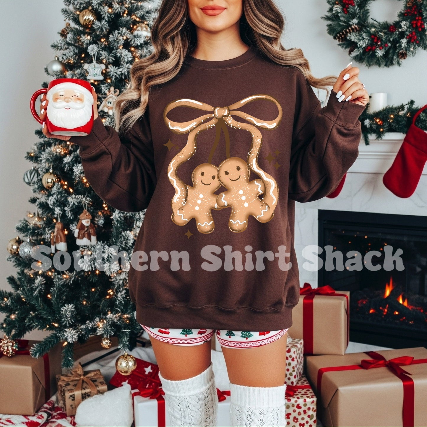 Gingerbreads and Bow | Brown Sweatshirt