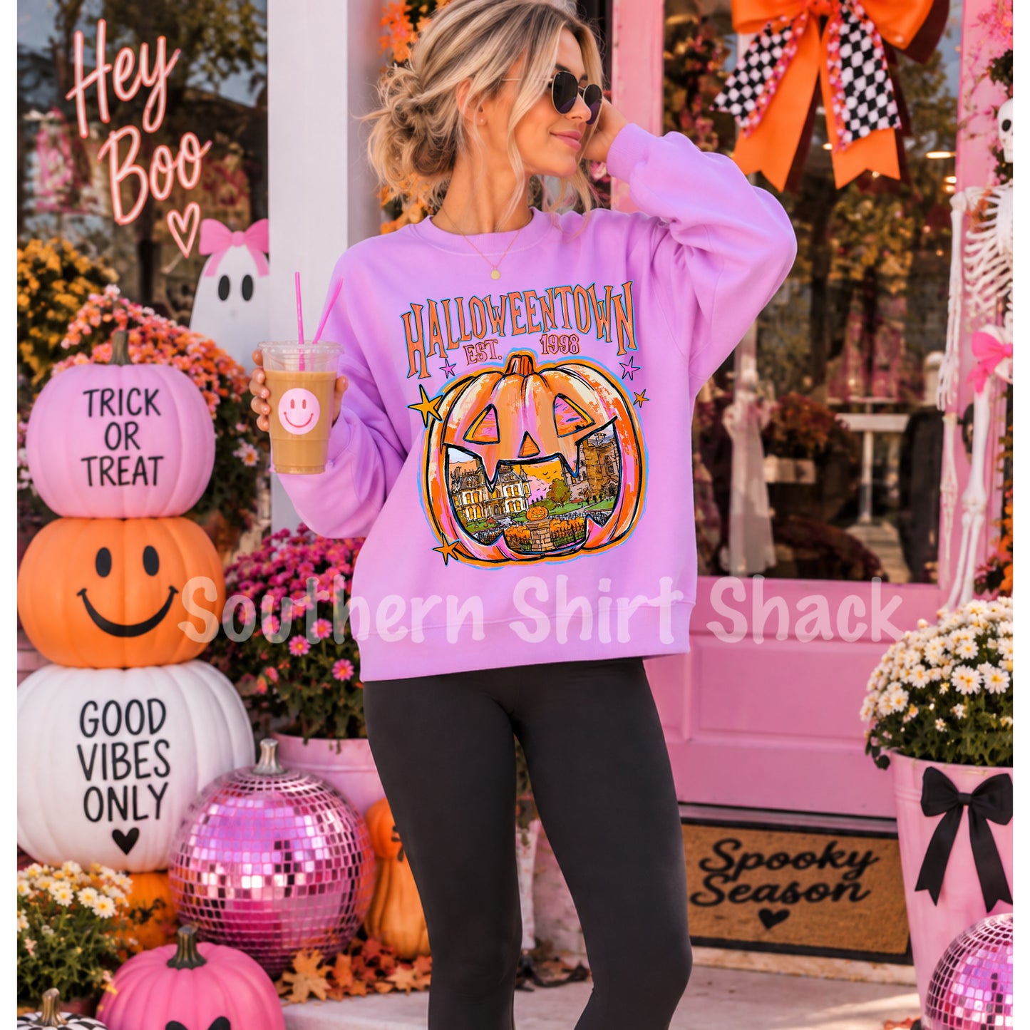 Hallowe3ntown Jac | Neon Violet Comfort Colors Sweatshirt