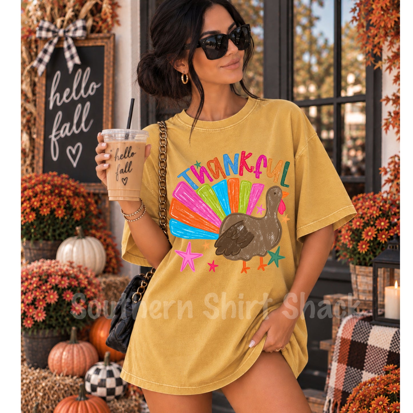 Colorful Turkey | Mustard Comfort Colors tee