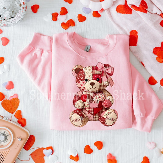Patchwork Valentine Teddy | Light Pink Sweatshirt