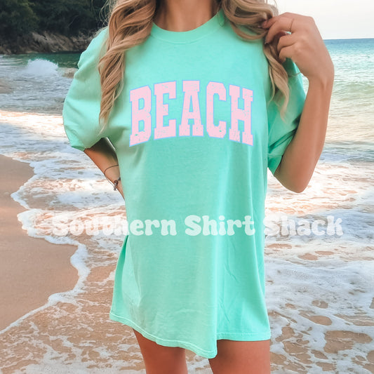 Varsity Beach blue & pink Comfort Colors tee | Island Reef