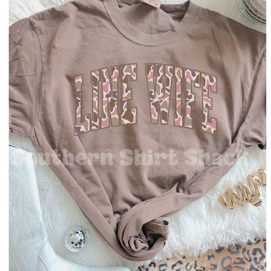 Pink Camo Line Wife Comfort Colors tee | Espresso