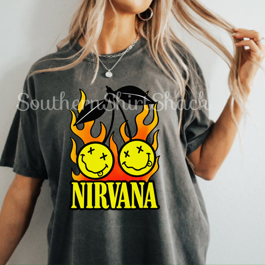 Nirv@na Flames | Pepper Comfort Colors Tee