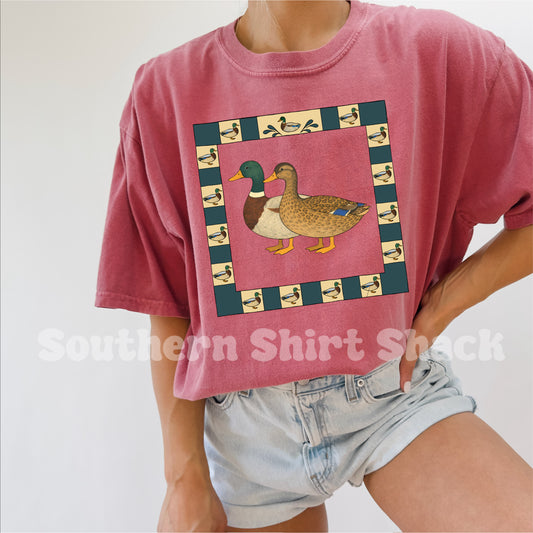Vintage Mallard with border |Crimson Comfort Colors Tee